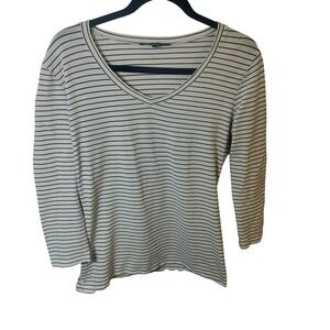 Weekend Max Mara Striped V-Neck Top Long Sleeve Cream Navy Blue Butterfly Small